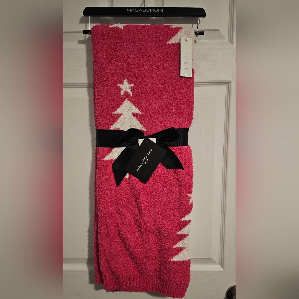 🩷🎄Viral Hot Pink Christmas Tree Throw Blanket Reversible Magaschoni NTW 50x60